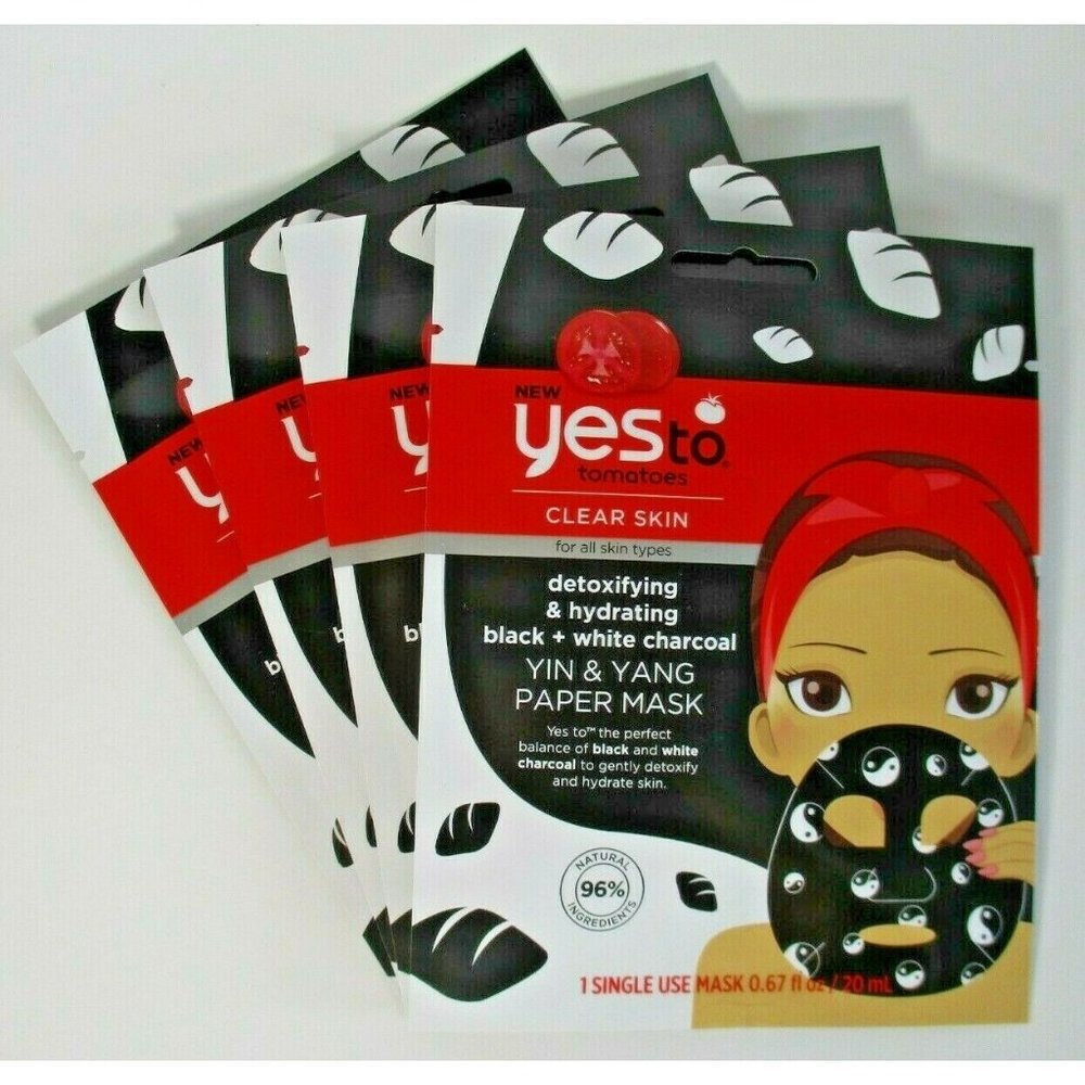 4 Yes To Tomatoes Detoxifying Hydrating Black and White Charcoal Yin Yang masks